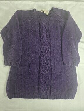 Vintage Faded Glory Toddler Girls Purple Cable Knit Sweater Dress 3T